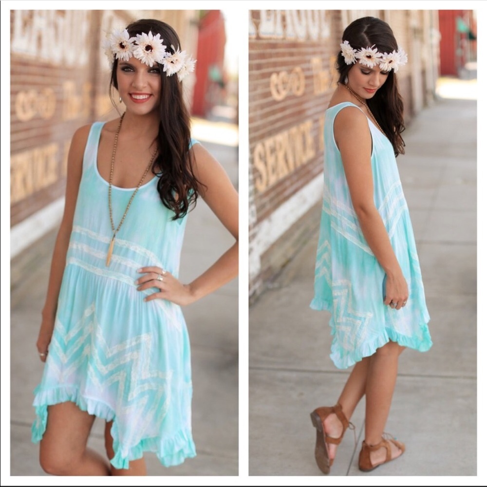 Boho Tie-Dye Lace Trapeze Dress
